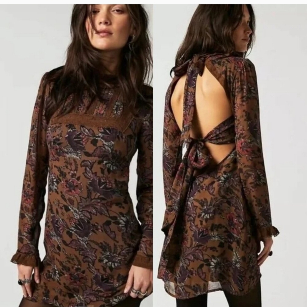 Free People Brown Floral Mini Dress